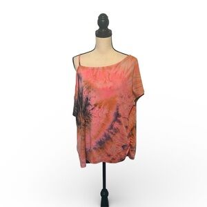 SHEIN Curve Pink & Purple Tie-Dye Open Shoulder T-Shirt Size 0XL